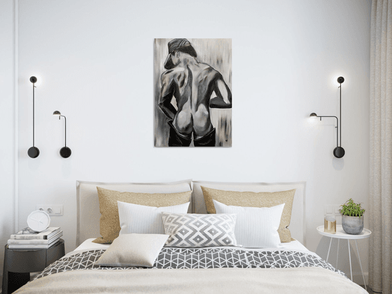 Fishman, original nude man painting, erotic art, gift idea, bedroom art