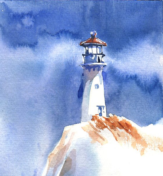 Landscape "Be the light" original watercolor artwork in square format