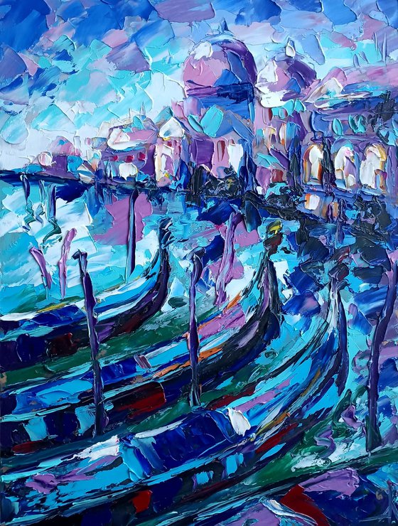 Venice - painting cityscape, Italy, cityscape Venice, gondolas in Venice, evening Venice, landscape, oil painting, street scenery, painting, impressionism, city, gift