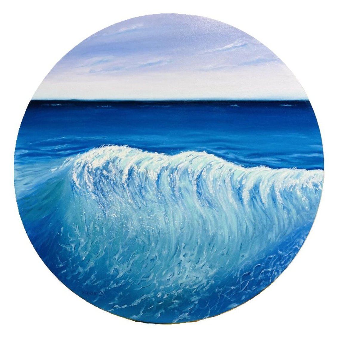 Impressionistic Landscape Oil Painting By Nataliia Krykun, 31 X 31", Ocean Wave, Skyline, Original Artwork