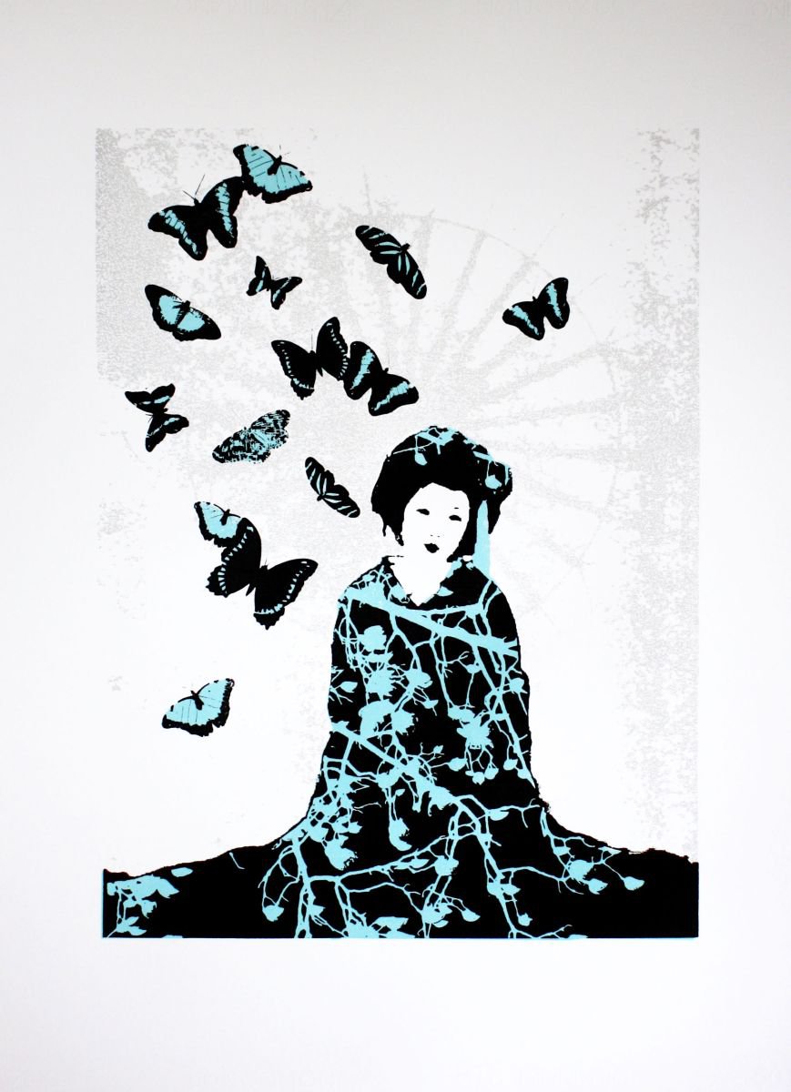 Portrait Screenprint By Kath Edwards, 20 X 28", Blue Magnolia, Original Artwork