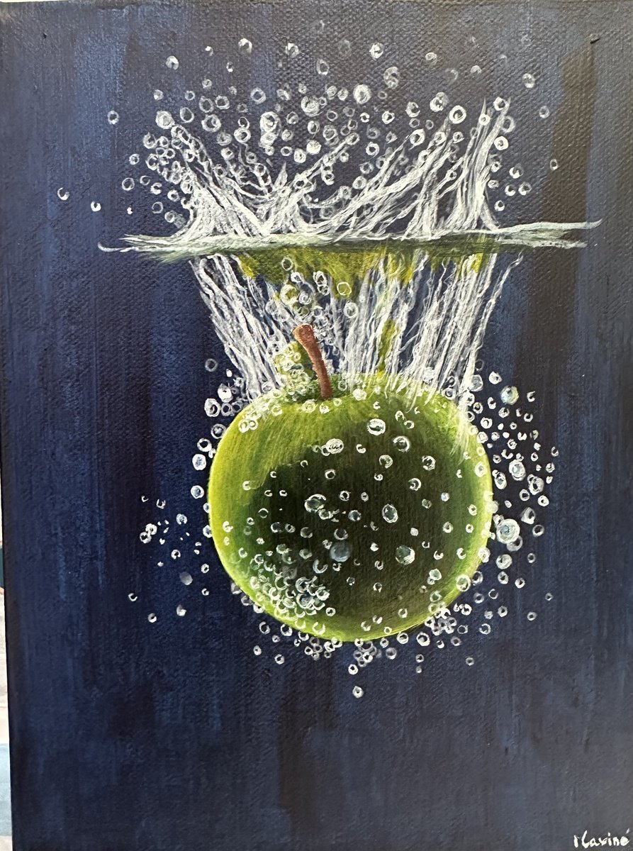 Green apple acrylic painting by Maxine Taylor