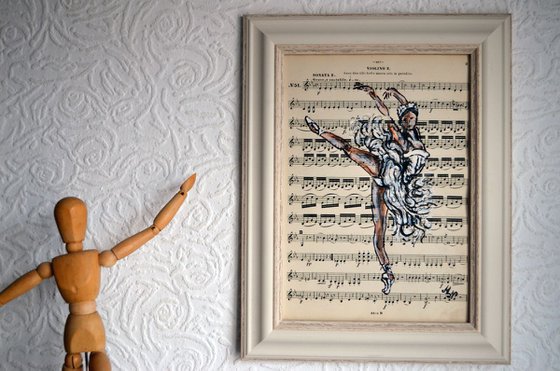 Framed Ballerina XIV -Vintage Music Page, GIFT idea