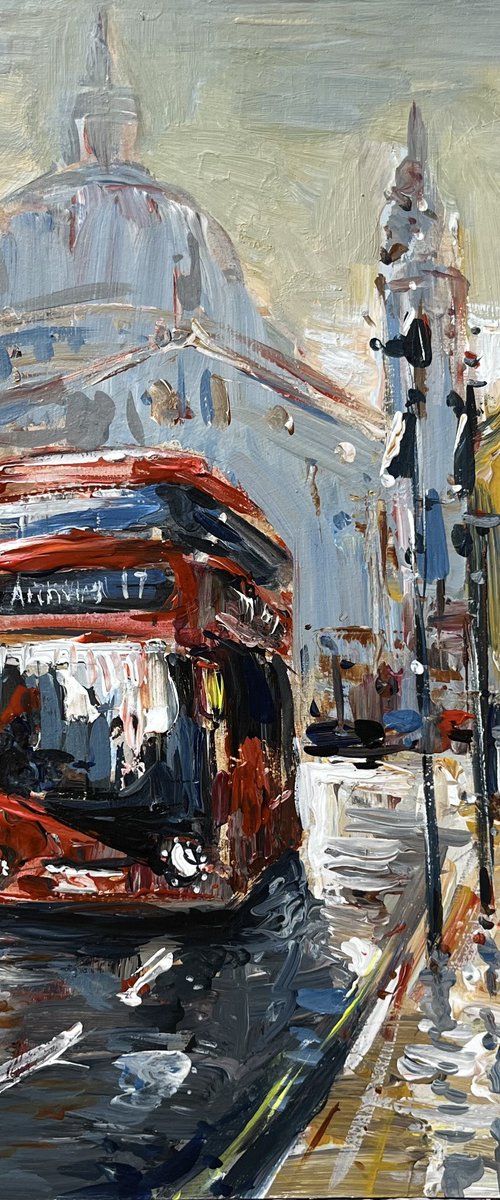 London Red Bus Route Archway,  framed painting by Altin Furxhi