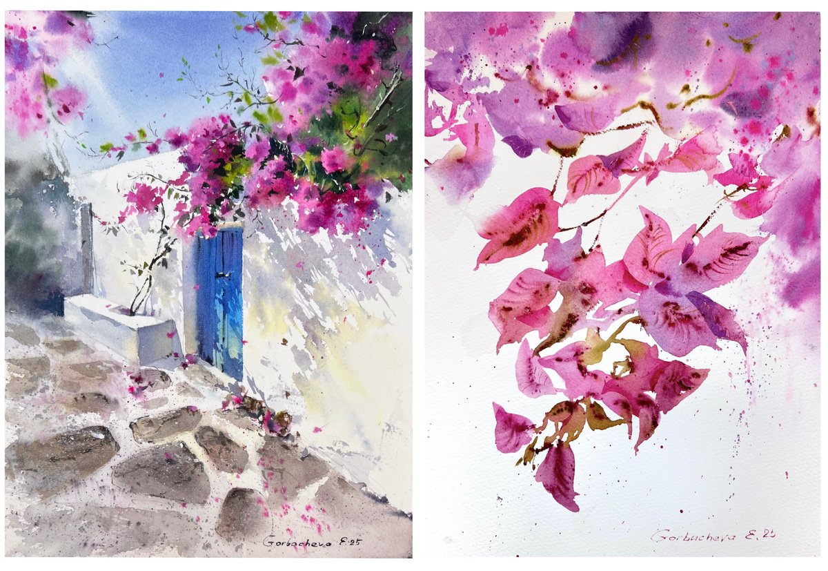 Impressionistic Landscape By Eugenia Gorbacheva, 18 X 12, Spanish Bloom (Diptych), Original Artwork