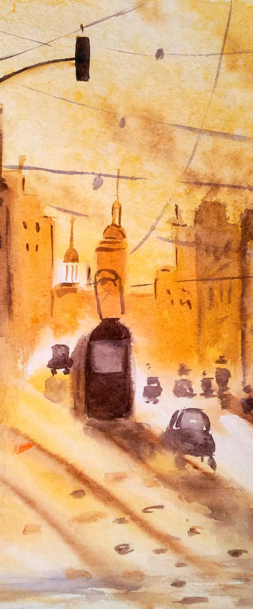 Lviv Painting Cityscape Original Art Ukraine Small Watercolor Artwork Home Wall Art 8 by 12" by Halyna Kirichenko by Halyna Kirichenko