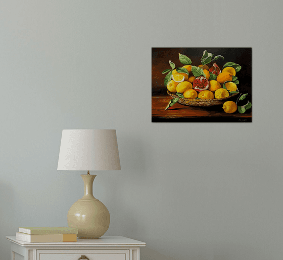 Lemons and pomegranates - still life - original painting