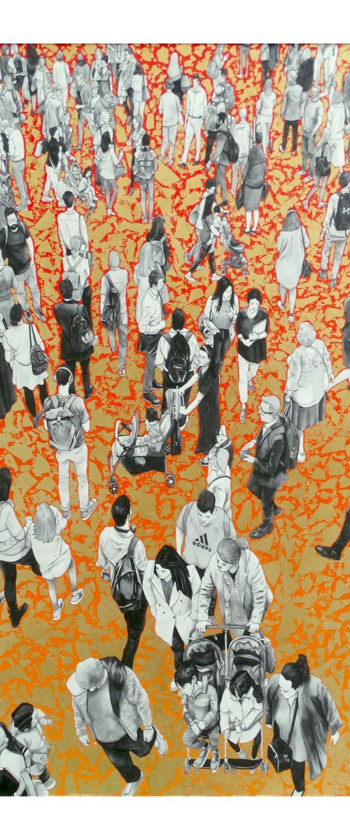 “Families At The Station” (Orange Gradient and Gold) by Arturo Garcia de las Heras (Agheras73)