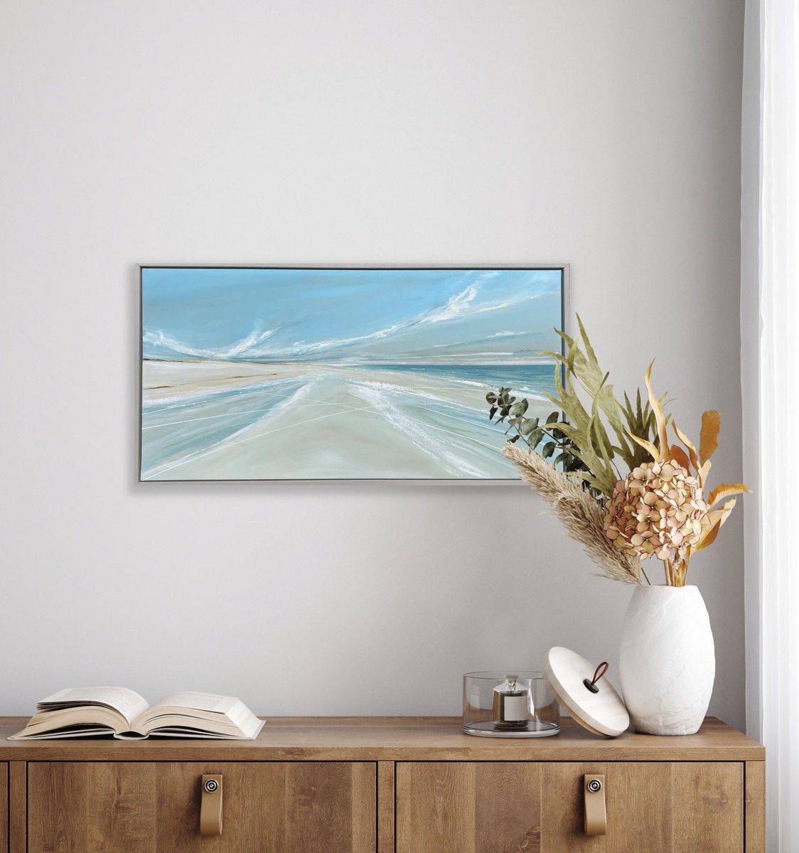 Impressionistic Landscape Oil Painting By Jane Skingley, 33 X 17, Flow, Original Artwork