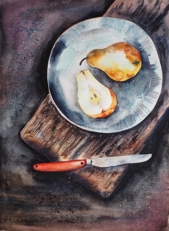 Pears and knife
