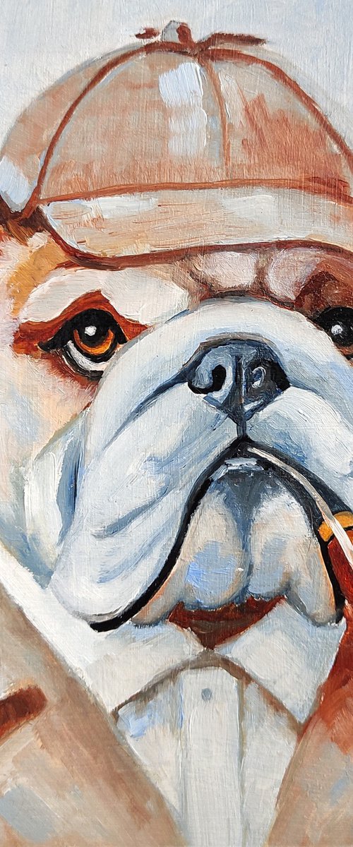 Bulldog- Sherlock Holmes Original Art Funny Pet Artwork by Yulia Berseneva