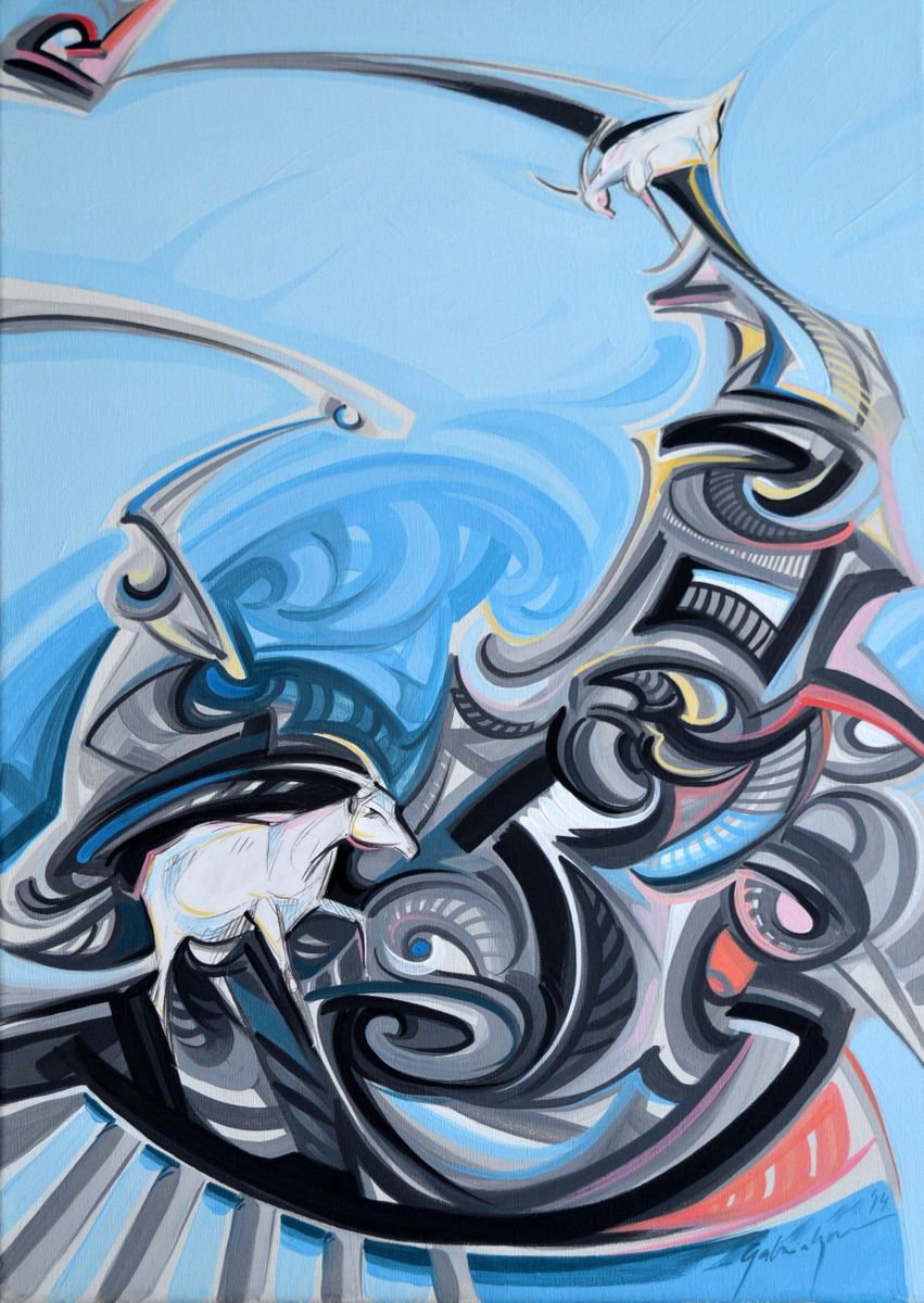 Urban And Pop Animal Acrylic Painting By Grama Gabriel, 20 X 28, Transhumance, Original Artwork