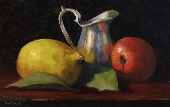 Quince, Apple and Metal Pitcher