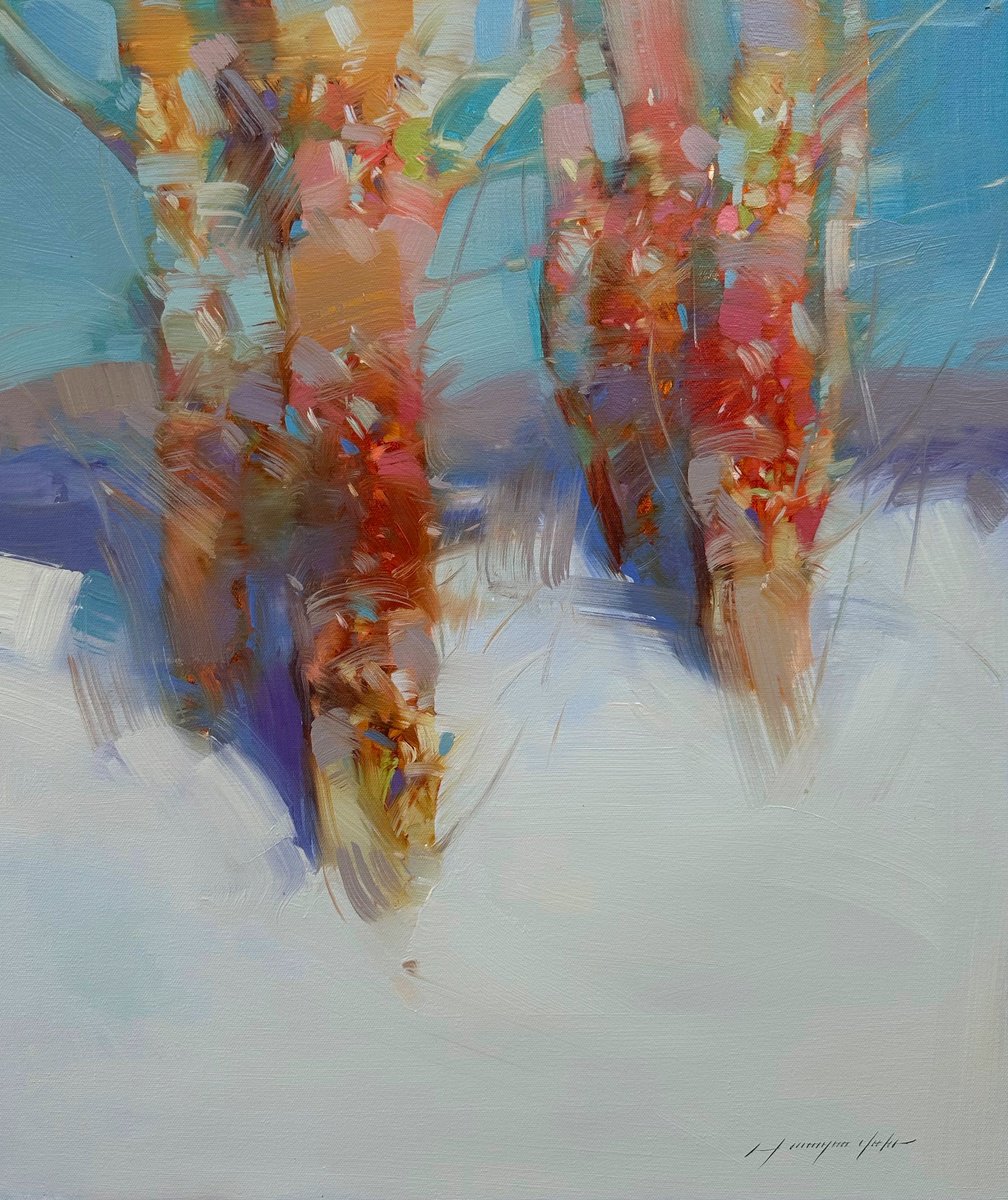 Winter Trees, Original oil painting, Handmade artwork, One of a kind by Vahe Yeremyan