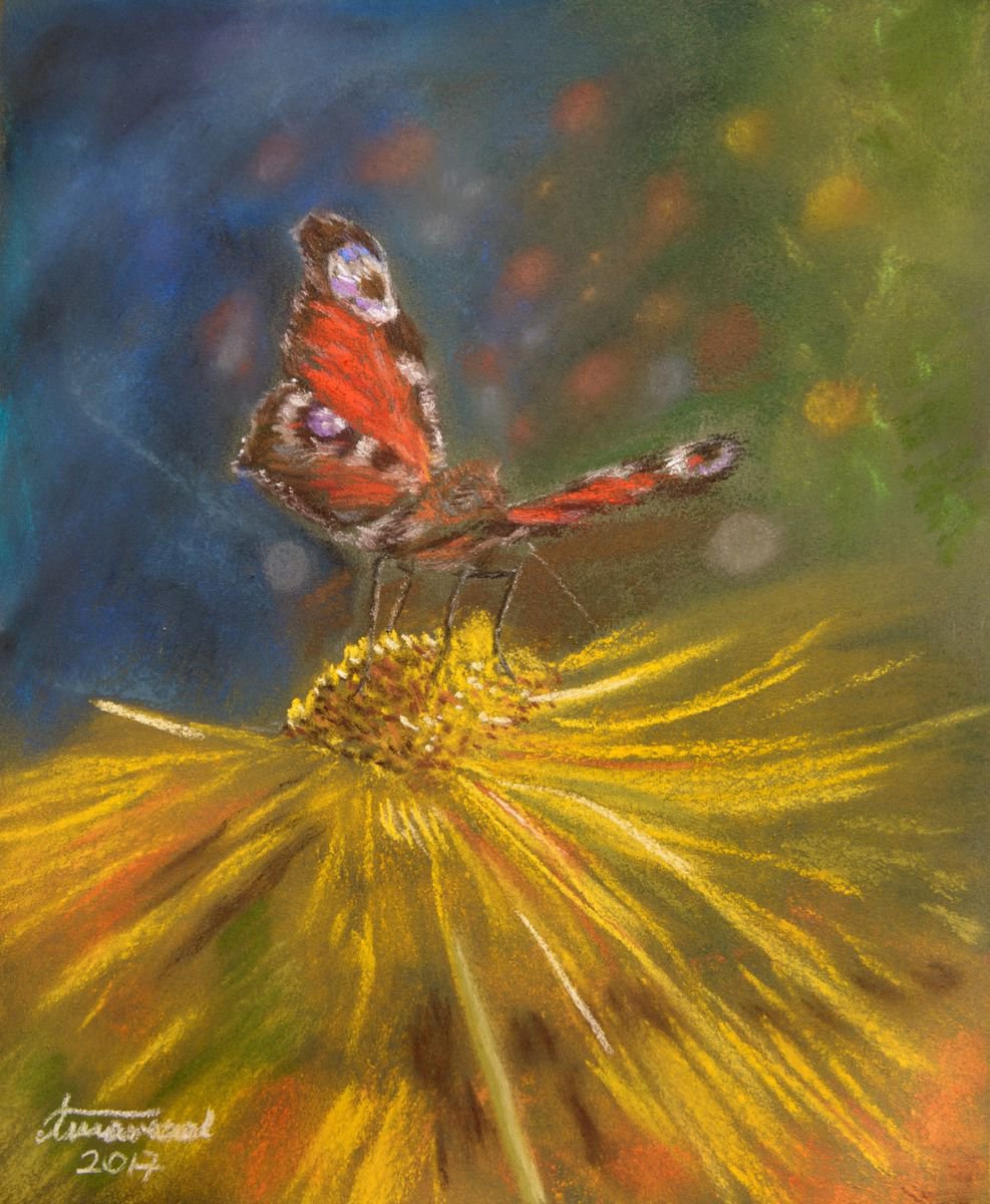 Happy Butterfly - Original Soft Pastel Painting by Monika Wisniewska Amaviael