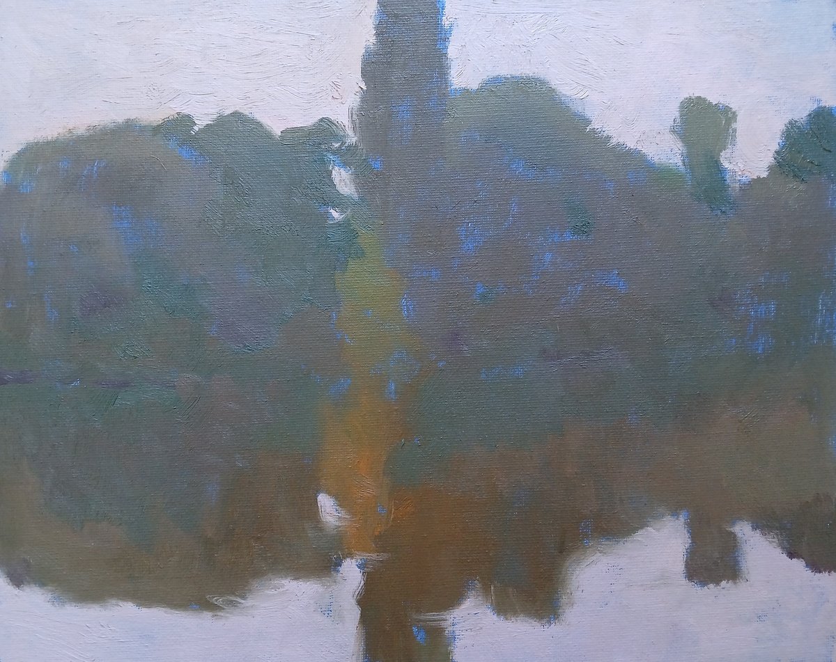 Impressionistic Landscape Oil Painting By Vasyl Koval, 12 X 9", Nightfall, Original Artwork