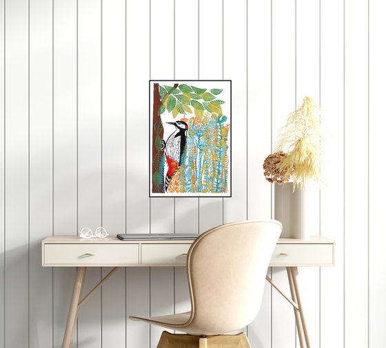 Woodpecker and Flowers