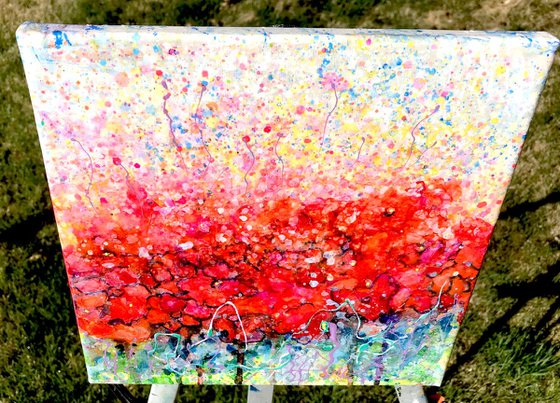 Abstract Poppy Field   #4  10 "X 10" X 0.5"  by @OLenaArt