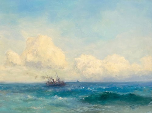 Ocean, Original oil Painting, Handmade artwork, Signed, One of a Kind by Karen Darbinyan