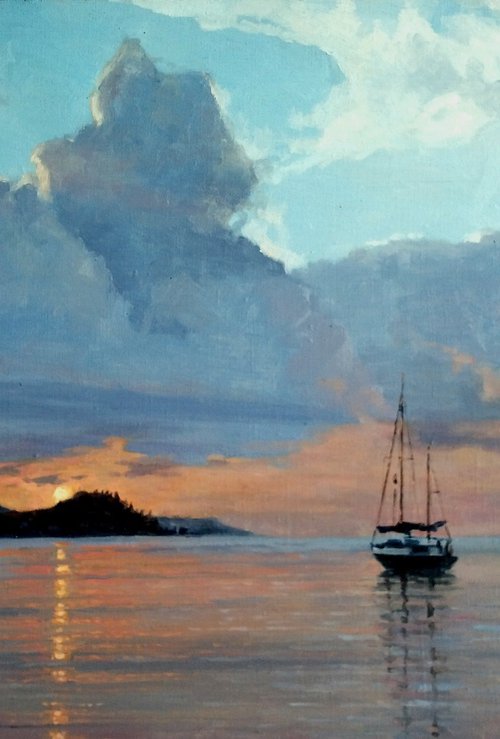 Sailboat at sunset by Vahan Shakhramanyan