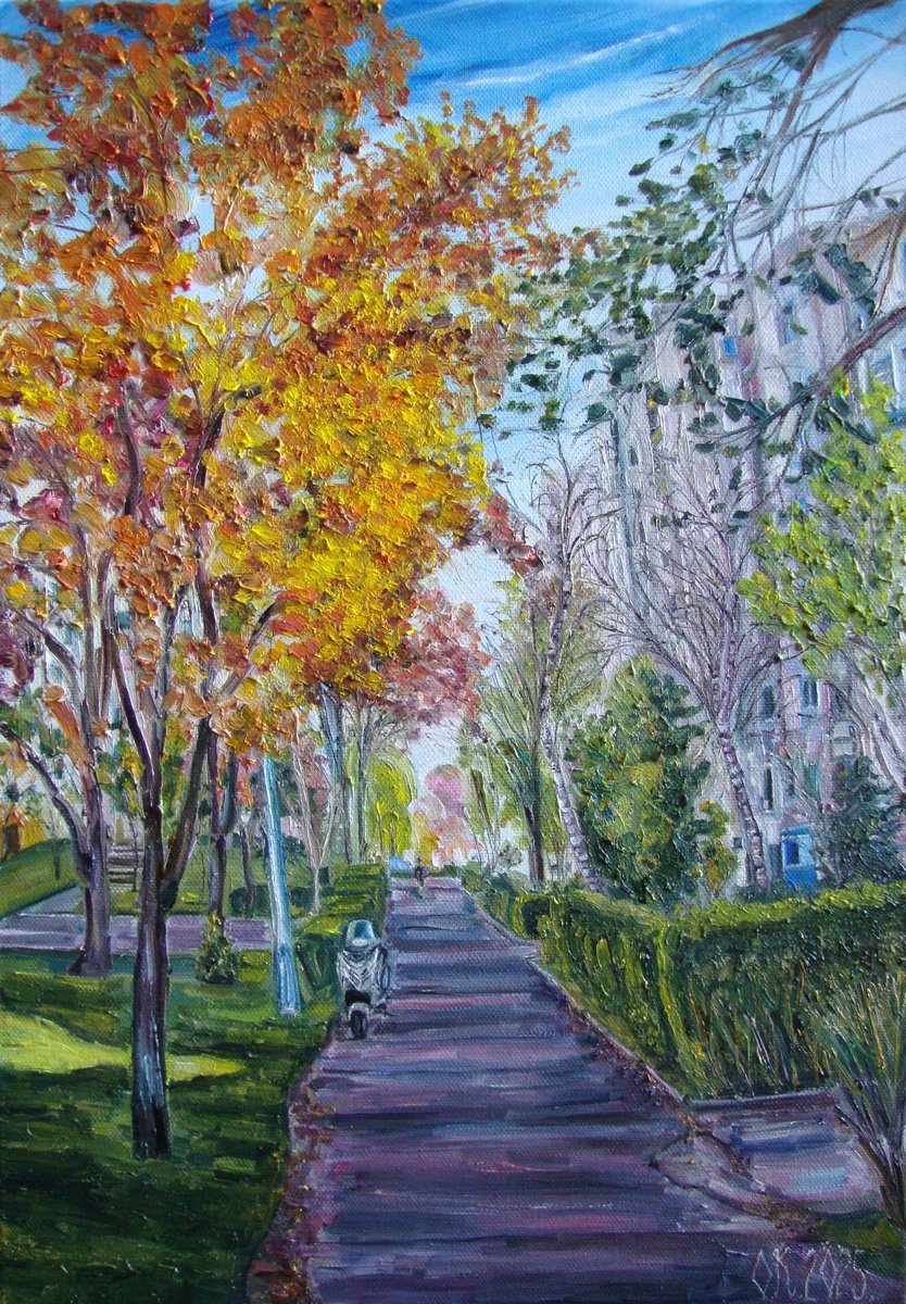 Impressionistic Landscape Oil Painting By Olga Knezevic, 14 X 20", Sunny Day, Original Artwork