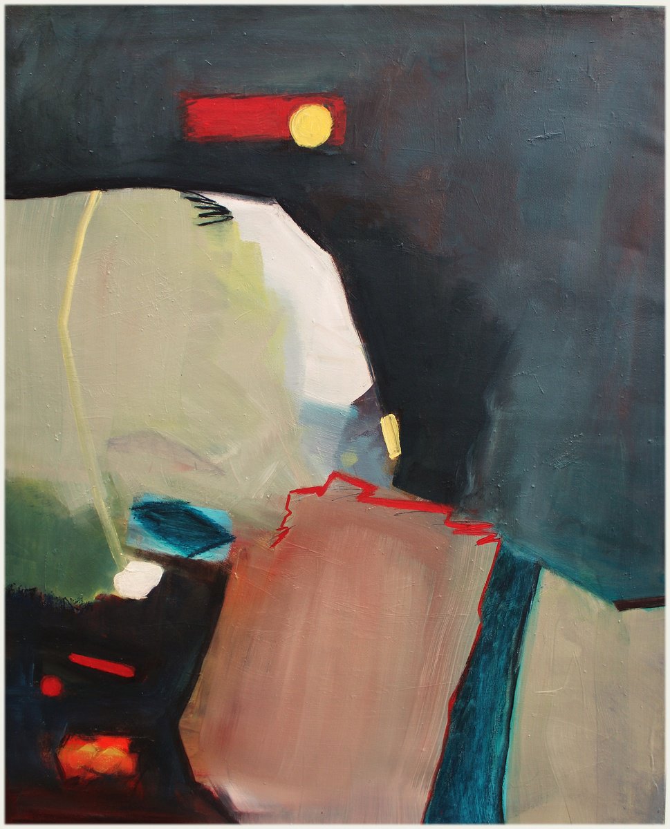 Abstract Oil Painting By Victorine Follana, 32 X 39", Apres Reflexion, Original Artwork