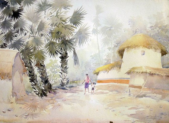 Beauty of Bengal Village - Watercolor Painting