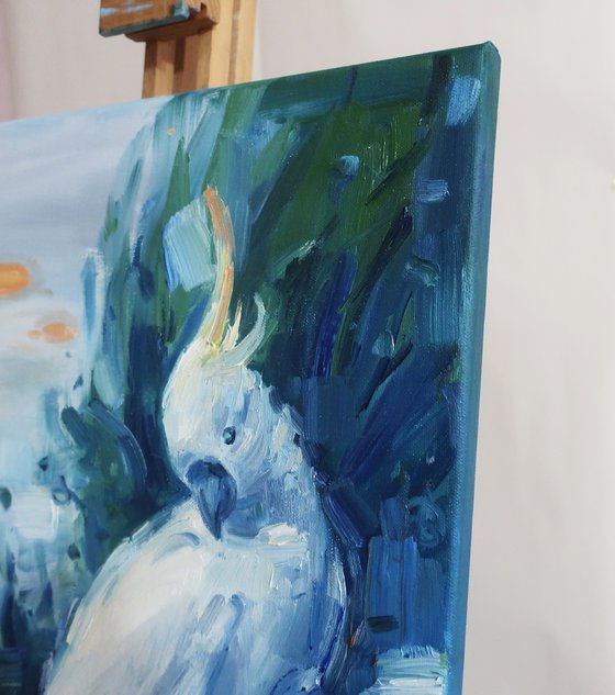 Bird White parrot Oil painting