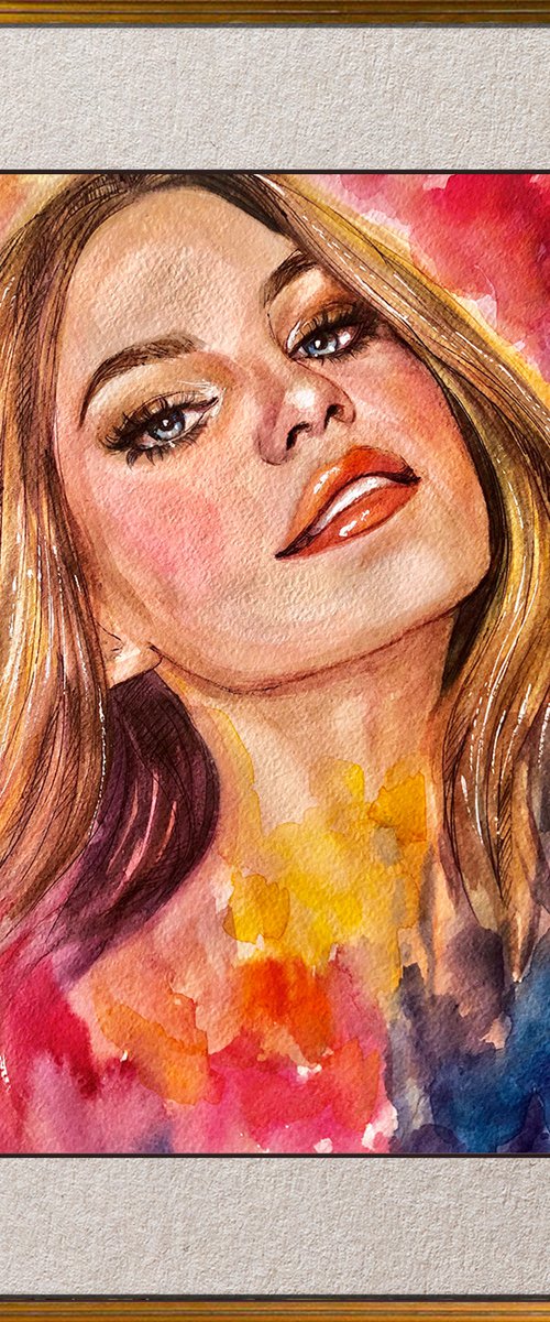 FLYING COLOR Original Impressionist Expressive Watercolor Portrait of a Young Woman by Nastia Fortune