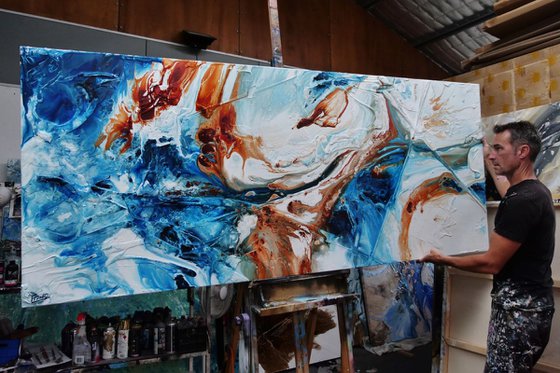 Rust and Azure 240cm x 100cm Textured Abstract Art