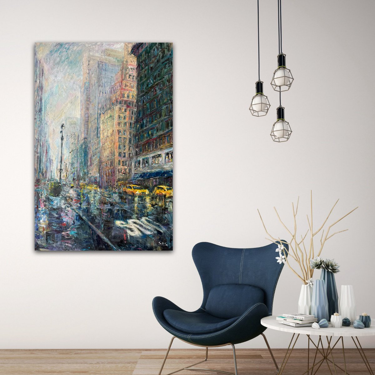 Expressive Cityscapes Oil Painting By Liubou Sas, 31 X 47", Urban Mosaic, Original Artwork