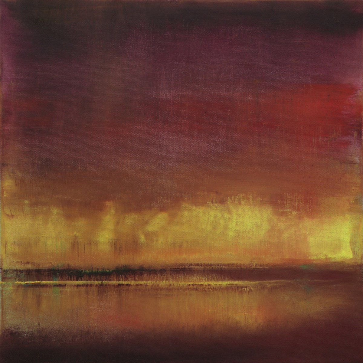 Abstract Landscape Oil Painting By Howard Sills, 12 X 12, Sundown Over The Isthmus, Original Artwork