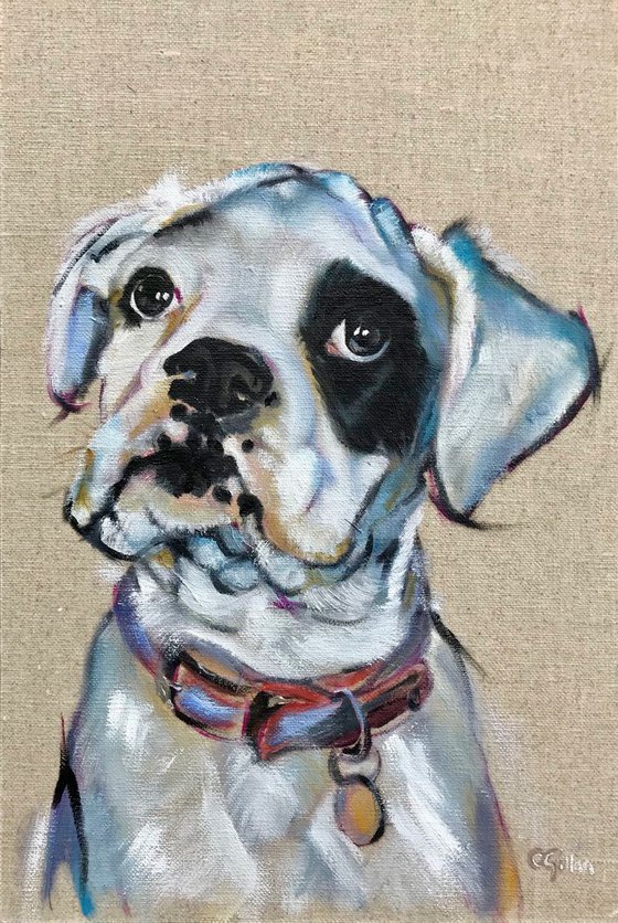 D4 Boxer Dog Original Oil Painting