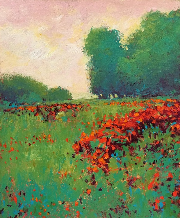 Red Flower Field Impressionist Landscape Paintin Artfinder