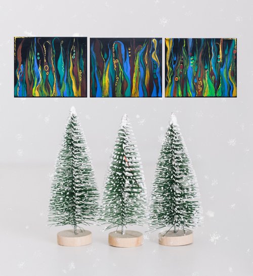 Miracle acrylic painting Set of 3 artworks by Mila Moroko