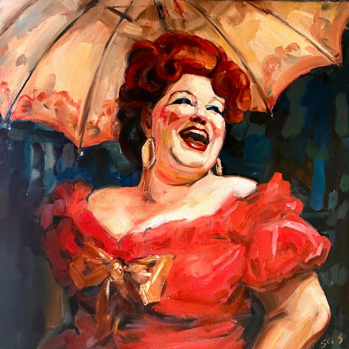 Impressionistic Portrait Oil Painting By Liubou Sas, 24 X 24", Happy Day, Original Artwork