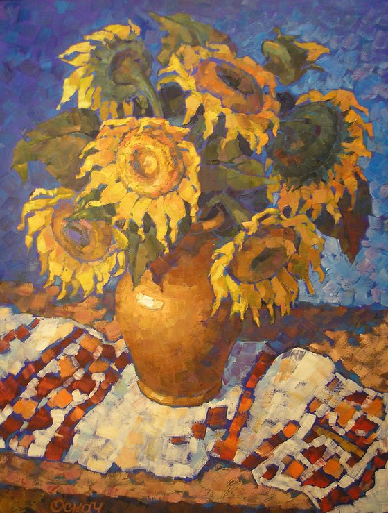 Sunflowers on a towel