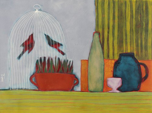 Still life with a birdcage. by Tatjana Auschew