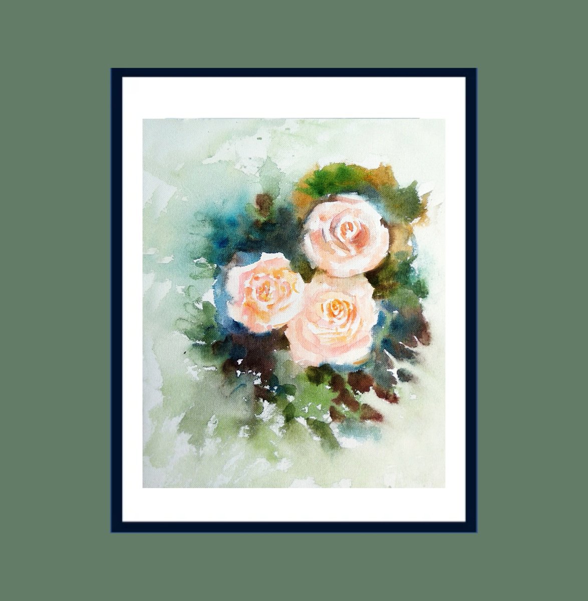 Impressionistic Botanical Watercolour By Asha Shenoy, 10 X 12, Three Cream Roses, Original Artwork