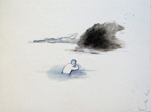 Lonely Swimmer, 24x32 cm by Frederic Belaubre