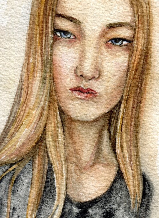 Watercolor portrait of beautiful girl