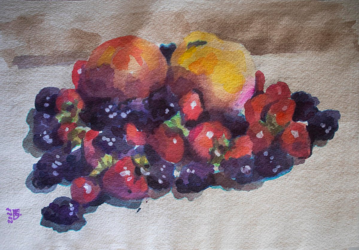 Impressionistic Botanical Watercolour By Kateryna Bortsova, 11 X 8", Summer Fruits Watercolour Painting, Original Artwork