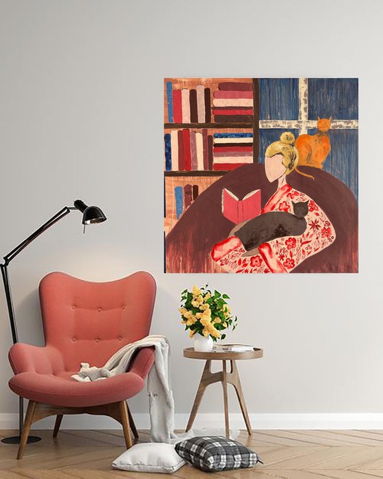 Woman Cat Original Painting
