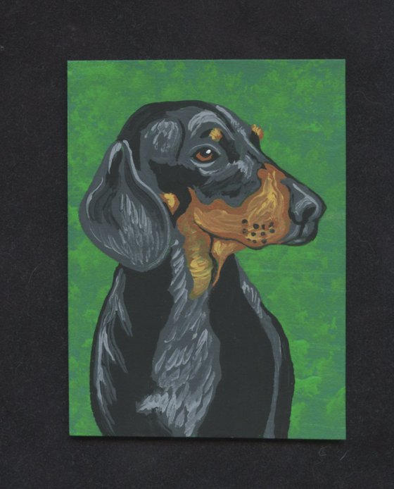 ACEO ATC Original Miniature Painting Dachshund Doxie Pet Dog Art-Carla Smale