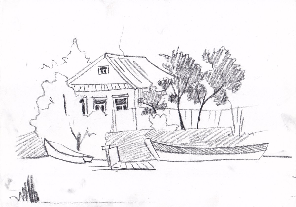 Cityscapes Charcoal Drawing By Anastasia Terskih, 12 X 8, 