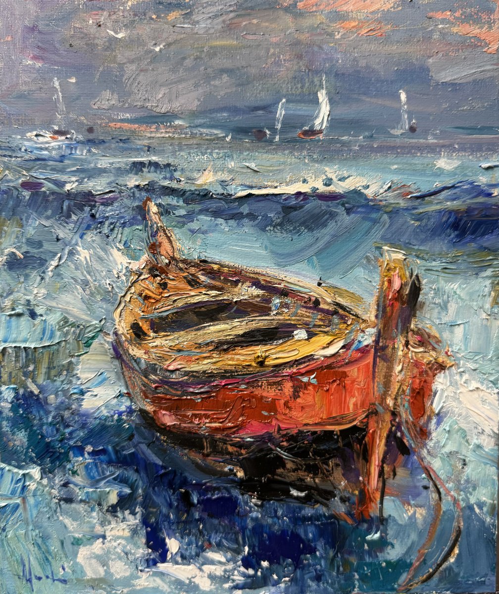 Expressive Landscape Oil Painting By Altin Furxhi, 10 X 12, Portofino Tempest 2022, Original Artwork