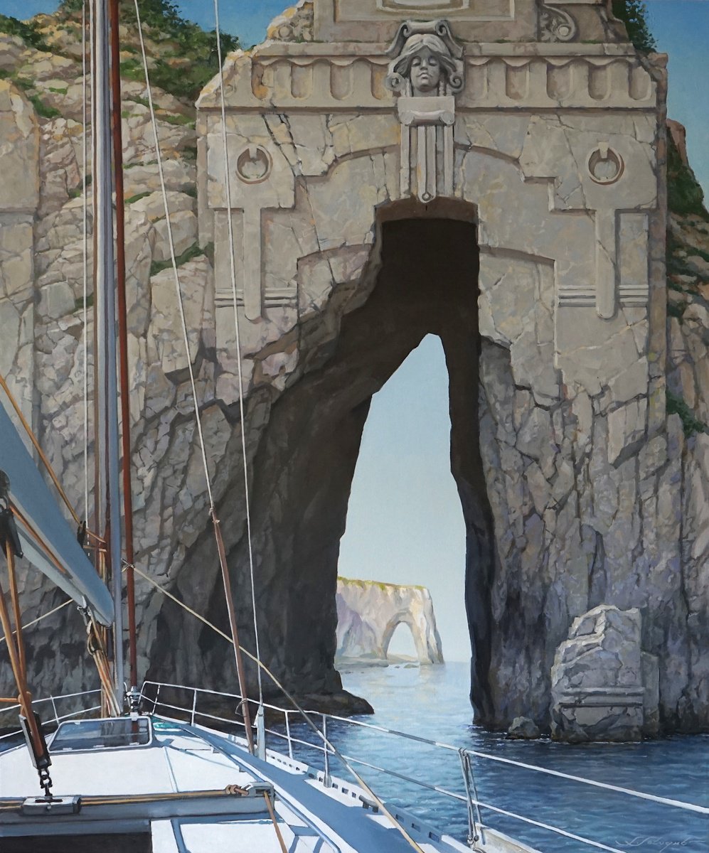 Surrealistic Landscape Oil Painting By Sergej Sologub, 39 X 47", Grotto, Original Artwork