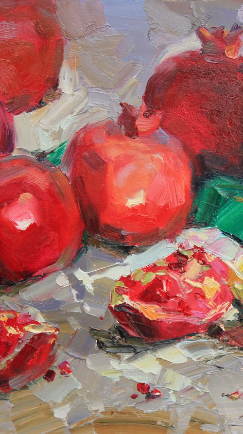 Pomegranate on grey by Alisa Onipchenko-Cherniakovska