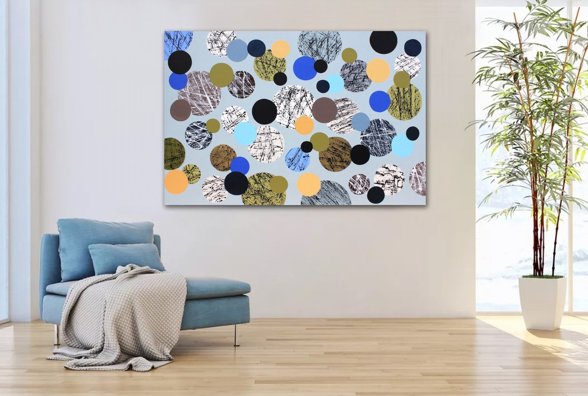 Organic Abstract Acrylic Painting By Lucie Jirku, 53 X 35", Only Dots 8, Original Artwork