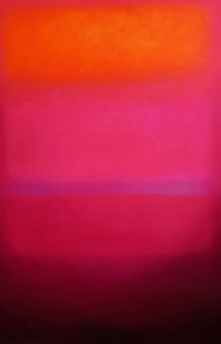 Geometric Abstract Oil Painting By Lee Campbell, 24 X 35", Blood Orange, Original Artwork